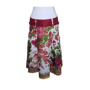 Midi Floral Circle Skirt Womens Size L Pink Midi Cottage Romantic